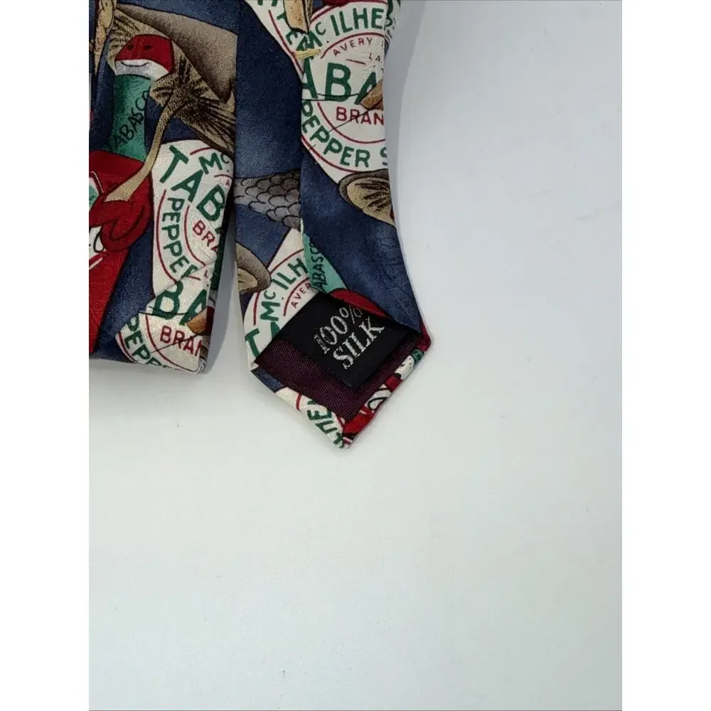 Tabasco Hot Sauce Tie Bicycle Shrimp Fish Themed Men’s 100% Silk Made in USA